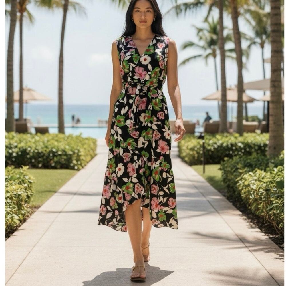 Who What Wear Floral Wrap Dress Midi length Size Large NWOT